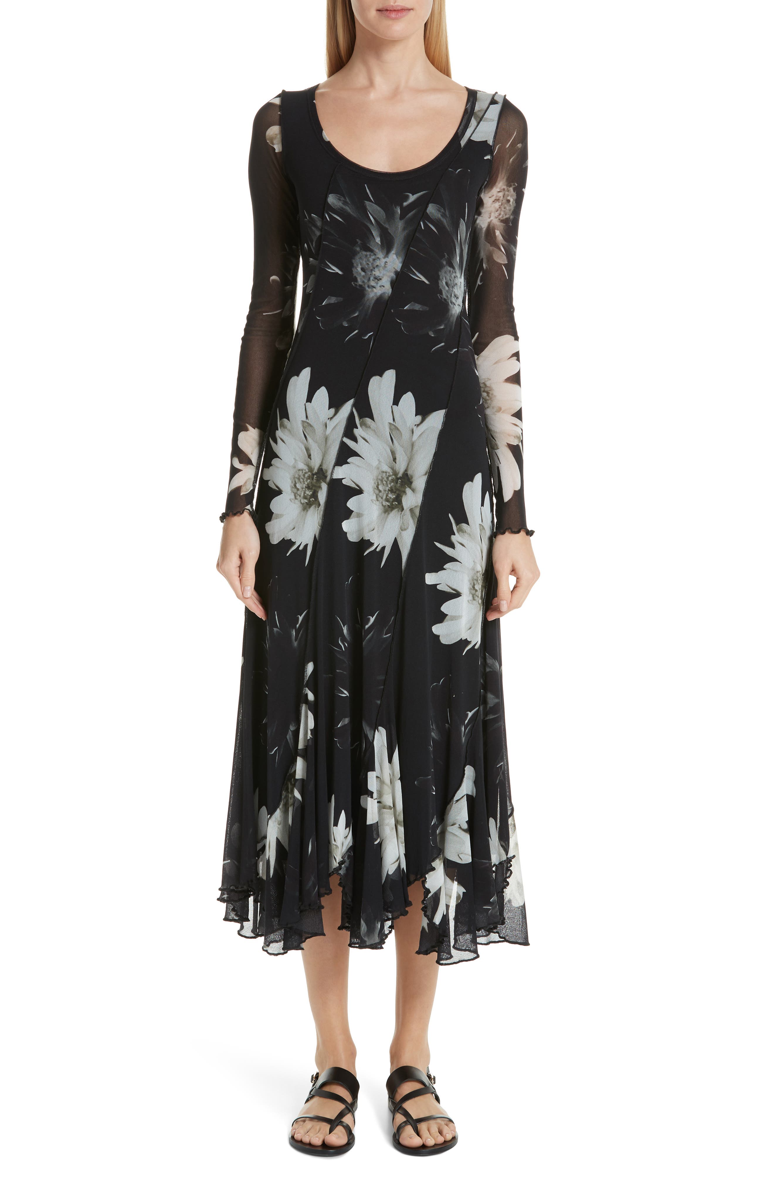Fuzzi Floral Tulle Maxi Dress, Black