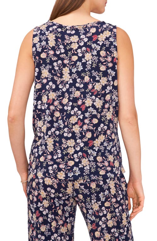 Shop Chaus Floral Sleeveless Shell In Navy/yellow