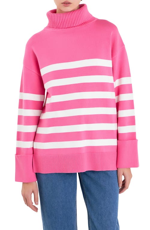 Shop English Factory Stripe Turtleneck Sweater In Pink/white