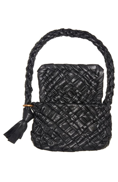 Shop Bottega Veneta Kalimero Intrecciato Leather Shoulder Bag In Black/brass