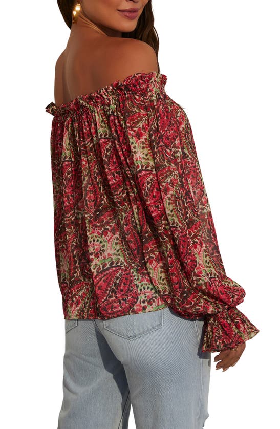 Vici Collection Brinley Print Off The Shoulder Top In Pomegranate
