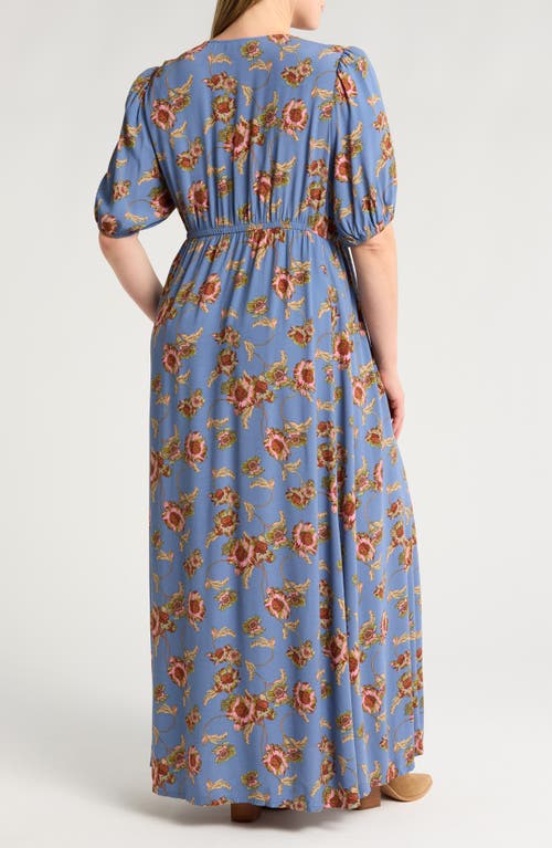 Shop Treasure & Bond Floral Surplice V-neck Maxi Dress In Blue- Pink Wander Floral