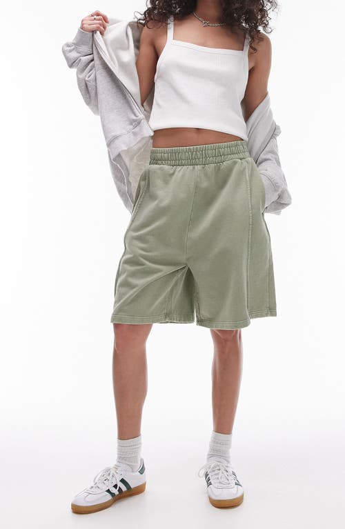 Topshop Washed Longline Cotton Shorts Light Green at Nordstrom,