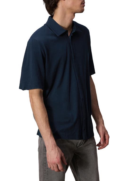 Shop Rag & Bone Banks Knit Short Sleeve Button-up Shirt In Navy