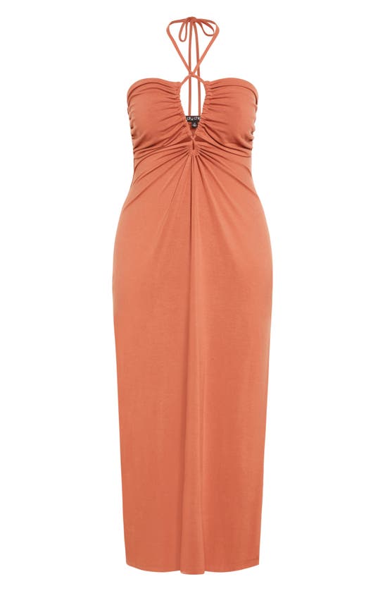 City Chic Miley Halter Midi Dress In Tan