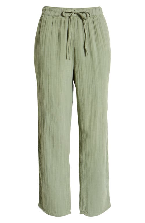 Caslon(R) Textured Cotton Pull-On Pants in Green Dune