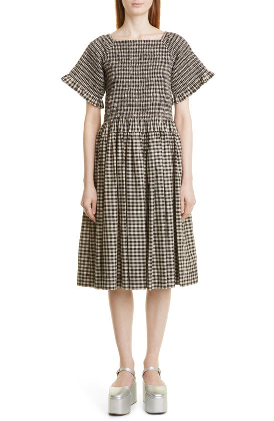 Molly Goddard Carly Gingham Shirred Cotton Dress In Black Gingham ...