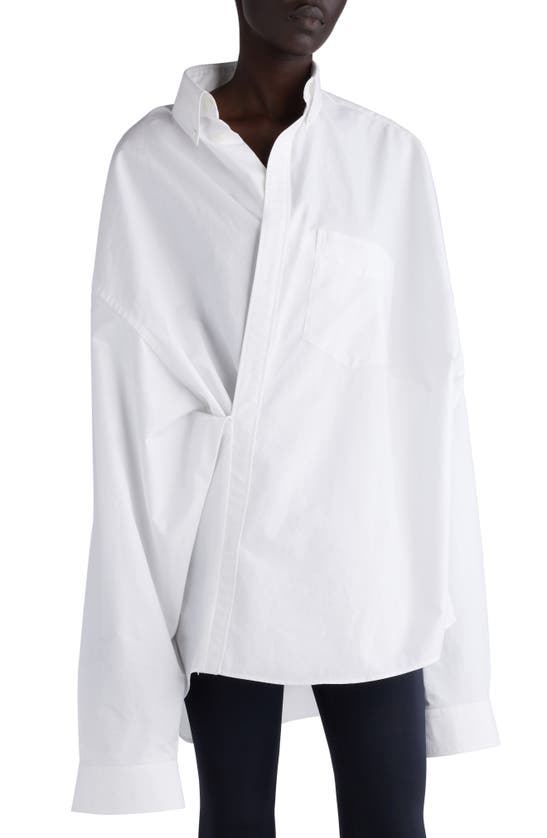 Shop Balenciaga Asymmetric Oversize Cotton Poplin Wrap Shirt In White