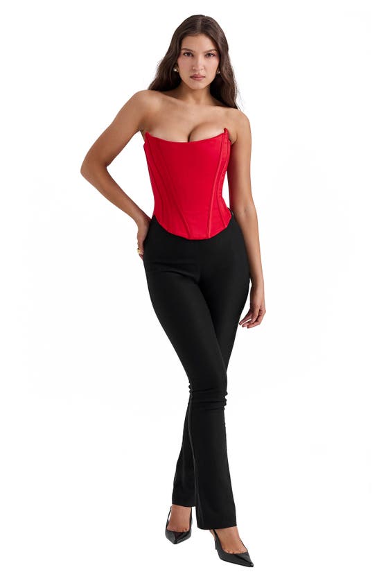 House Of Cb Genevieve Strapless Satin Corset Top In Salsa