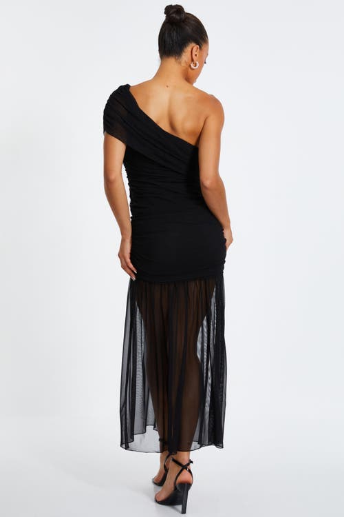 Quiz Mesh One Shoulder Drop Waist Maxi Dress In Black