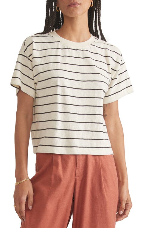 Cotton Slub Jersey Crop T-Shirt in White/Black Stripe
