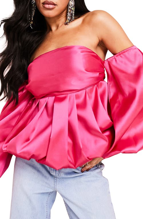 ASOS DESIGN Luxe Bubble Babydoll Satin Top in Bright Pink