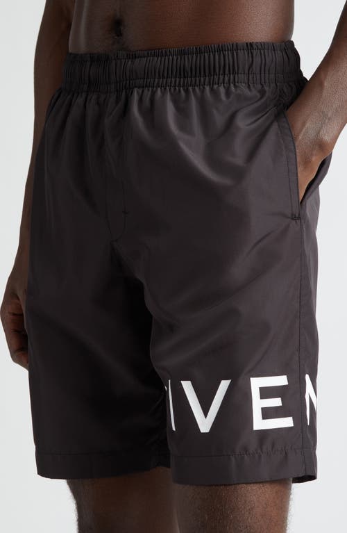 Shop Givenchy Logo Swim Trunks In Black/white