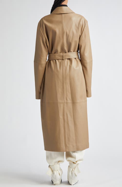 Shop Totême Toteme Oversize Belted Leather Coat In Truffle