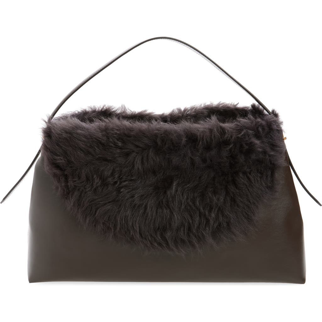 Totême Toteme T-lock Leather & Genuine Shearling Top Handle Bag In Bark