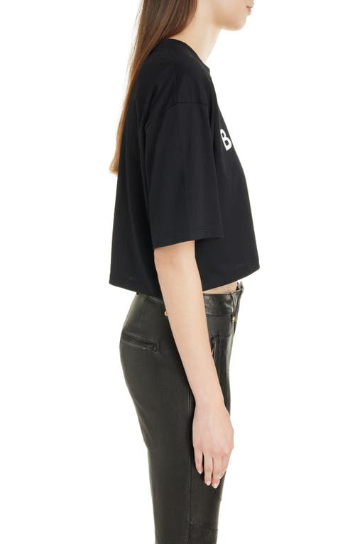 Shop Balmain Logo Crop Cotton Graphic T-shirt In Eab Black/white