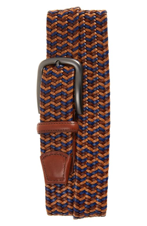 Braided Leather Belt in Tan/Blue/Saddle