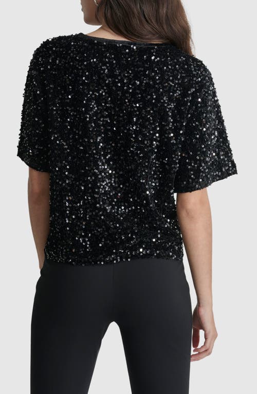 Shop Dkny Sequin Stretch Cotton Velour T-shirt In Black