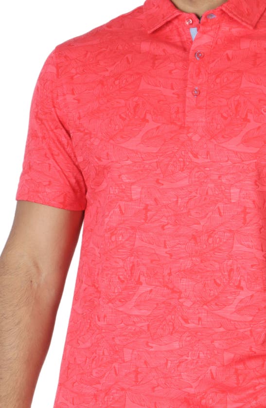 Shop Tailorbyrd Tonal Floral Print Micro Piqué Polo In Coral