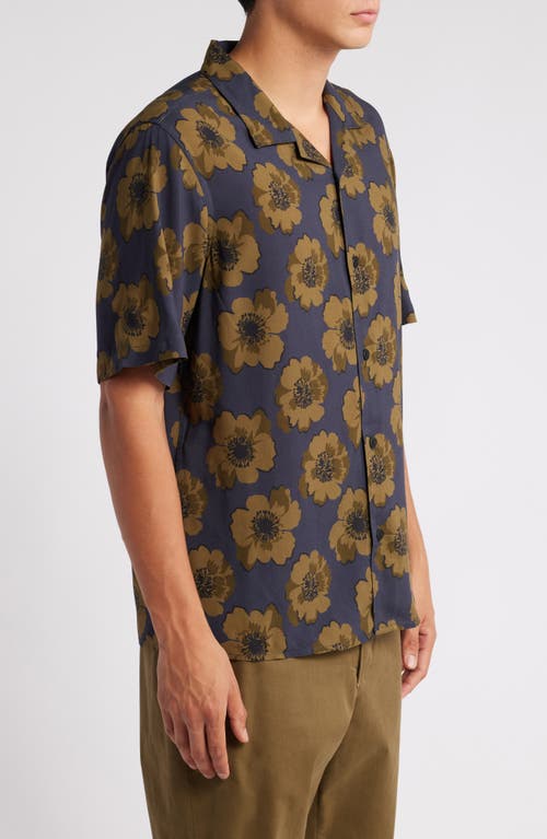 Shop Wax London Didicot Winter Poppy Floral Camp Shirt In Navy/khaki