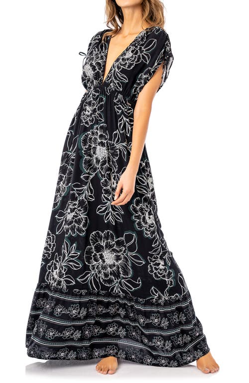 Serenna Ink Botanicals Cover-Up Maxi Dress in Black