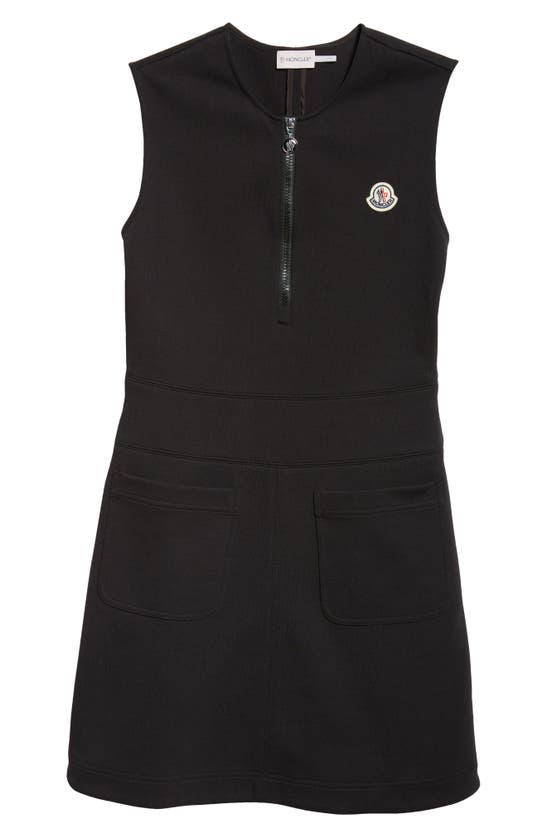 Shop Moncler Sleeveless Cotton Blend Interlock Dress In Black