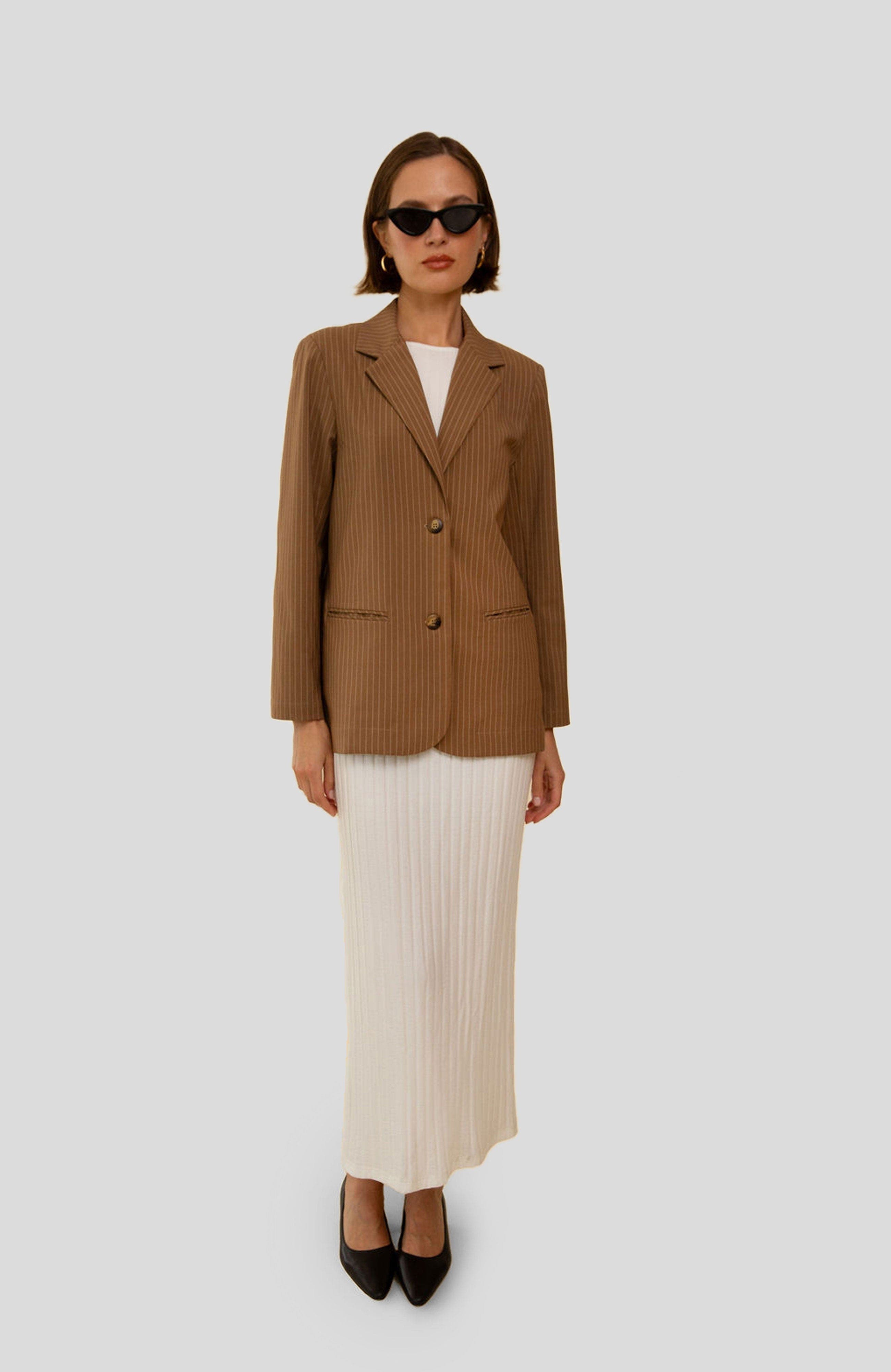 Whimsy + Row Parker Blazer in Tan Stripe Cover