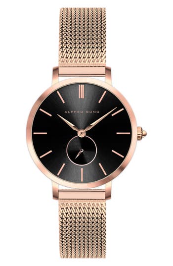 Alfred Sung Serenity Mesh Strap Watch, 33mm In Rose Gold