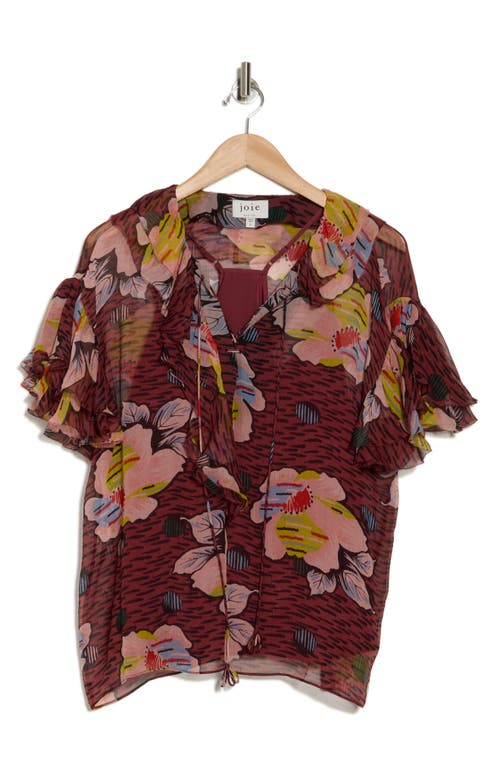 Joie Devon Floral Ruffle Silk Top In Oxblood Multi