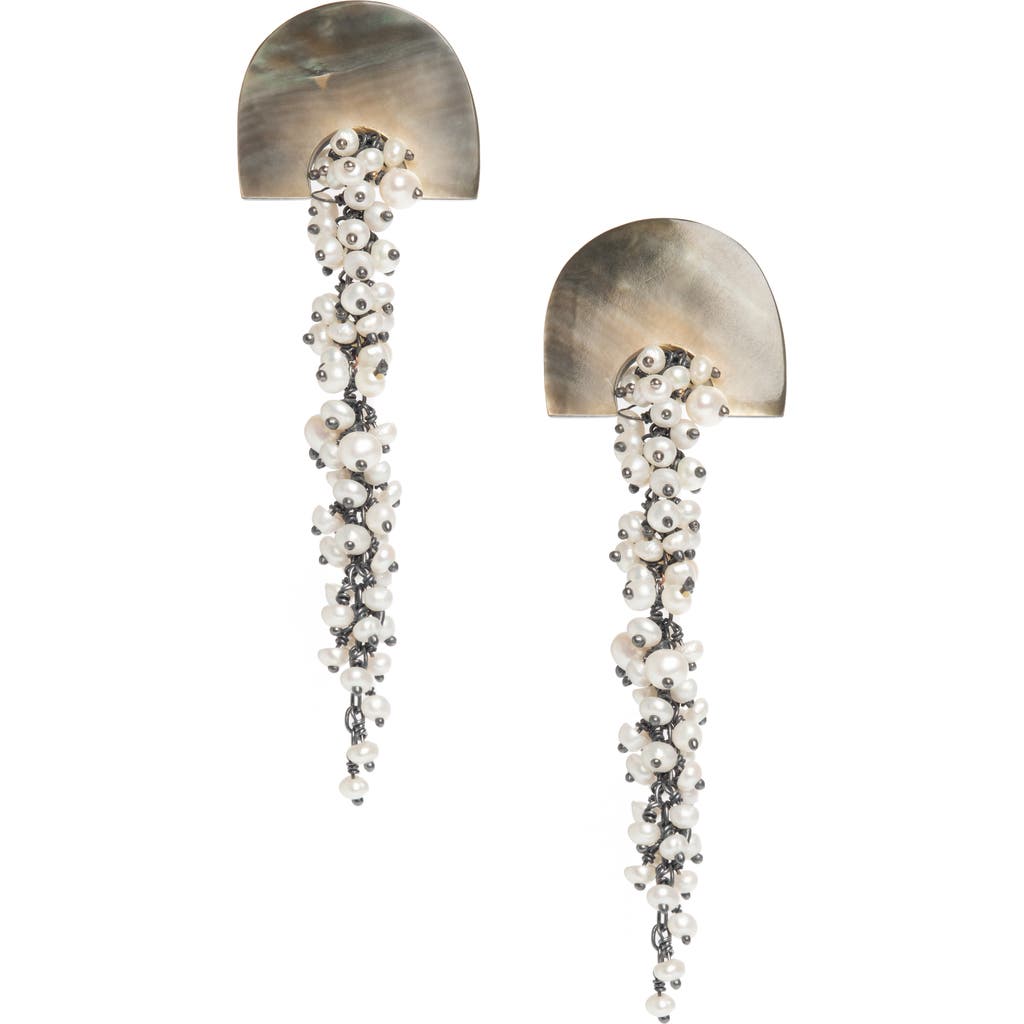 Freya Rose Hakuro Mother Of Pearl And Pearl Long Drops In Black