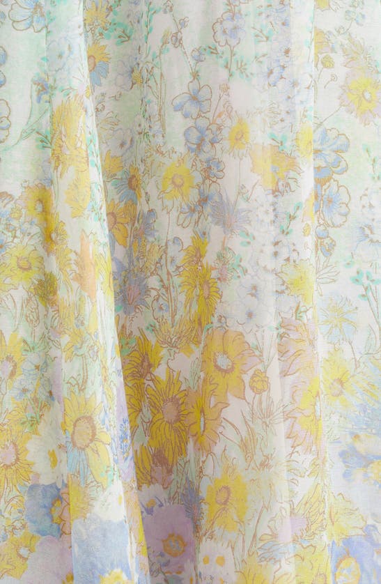 Zimmermann Floral Ruffle Linen & Silk Gown In Blue Meadow
