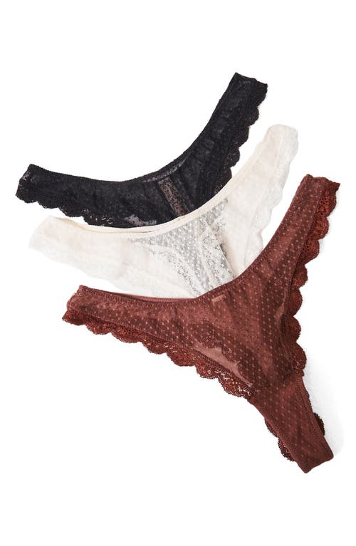 Shop Free People Mid Week 3-pack Lace Thongs In Black/white/brown