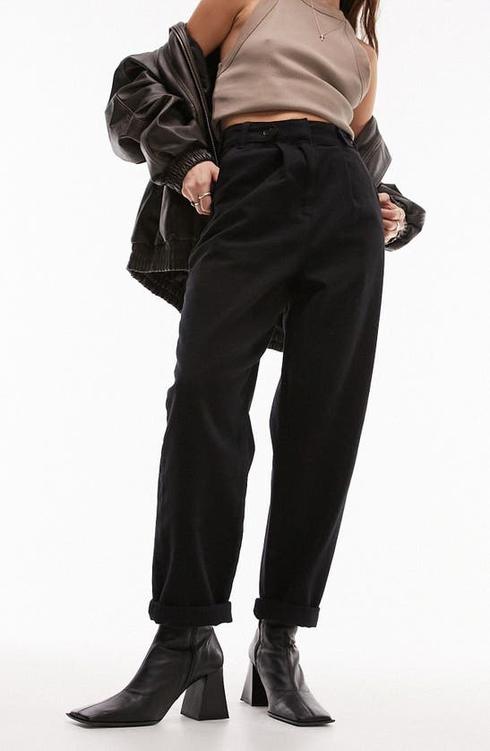 Shop Topshop Button Tab Cotton Twill Pants In Black
