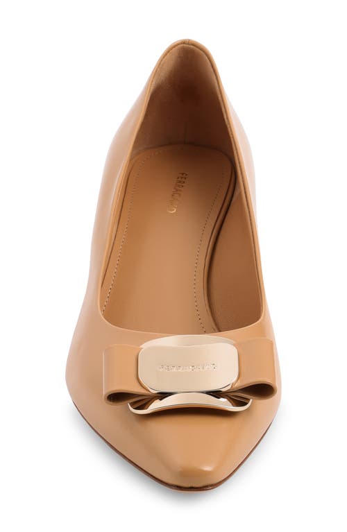 Shop Ferragamo Zelma Bow Pointed Toe Kitten Heel Pump In Light Camel