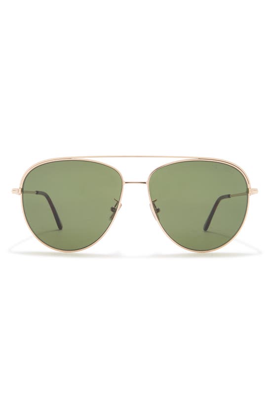 Tom Ford 62mm Navigator Sunglasses In Shiny Rose Gold / Green