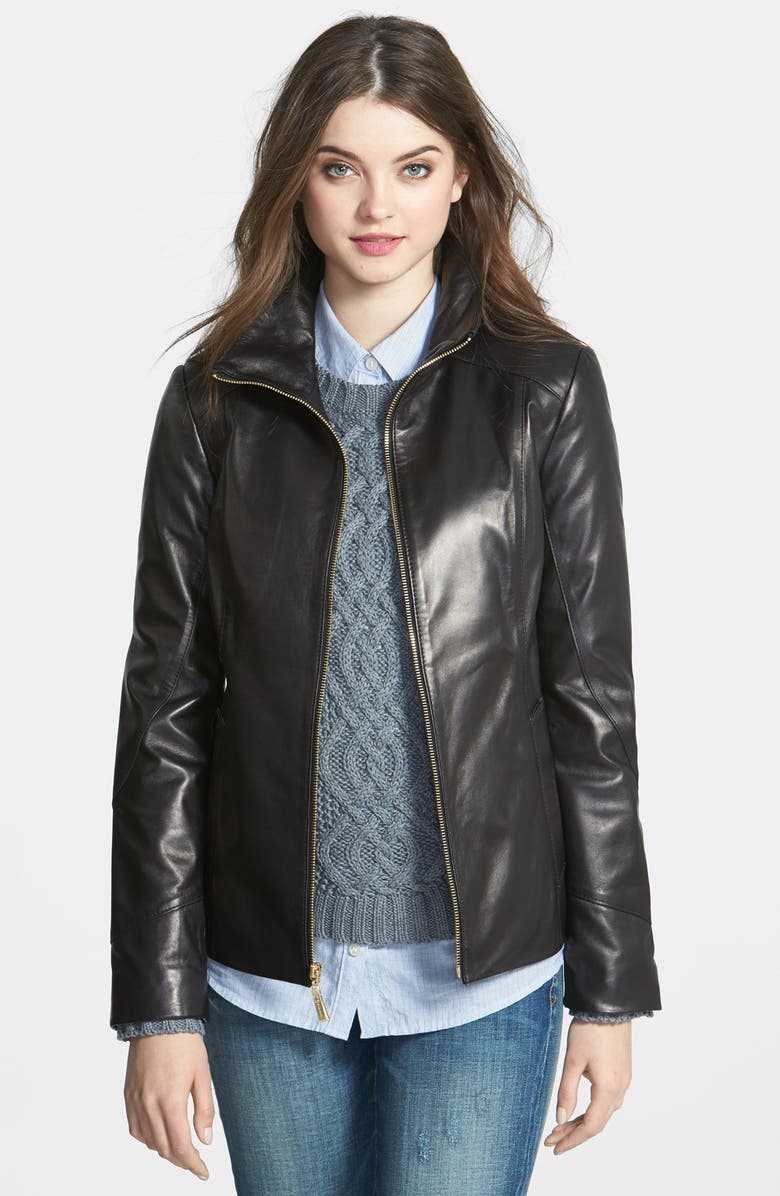 Ellen Tracy Stand Collar Leather Scuba Jacket | Nordstrom
