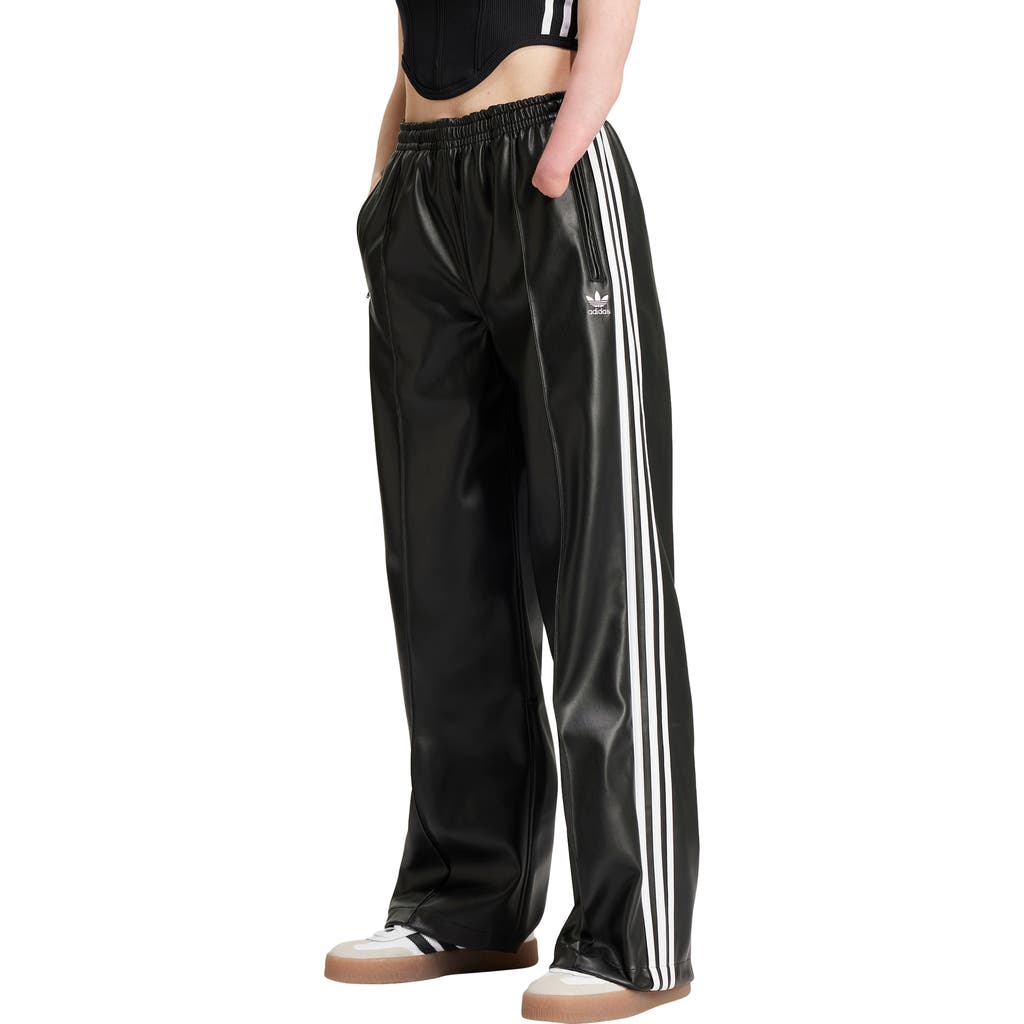 Adidas Originals Firebird Faux Leather Track Pants In Black