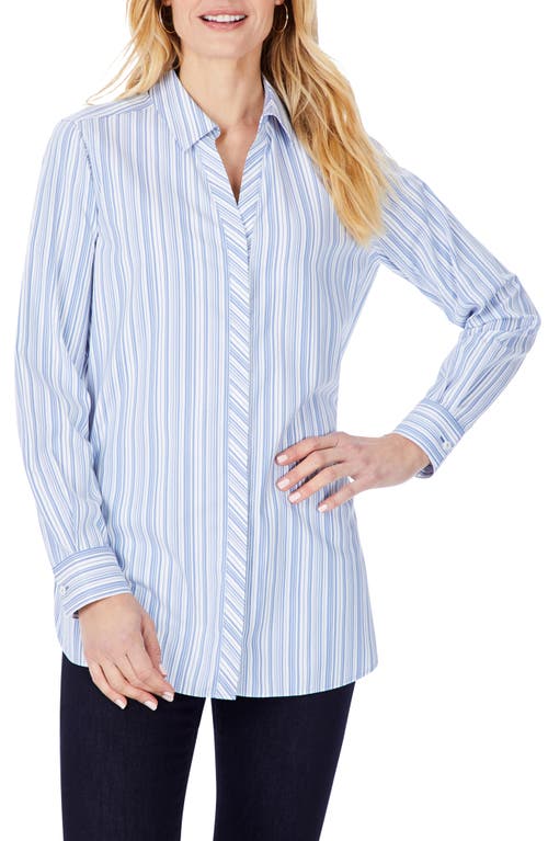 Foxcroft Vera Modern Mini Stripe Stretch Cotton Blend Shirt at Nordstrom,