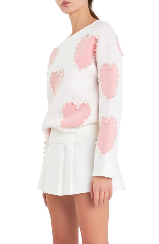 ENGLISH FACTORY ENGLISH FACTORY HEART IMITATION PEARL SWEATER