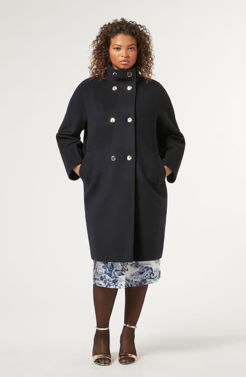 Shop Marina Rinaldi Baschi Double Breasted Wool Coat In Midnight Blue