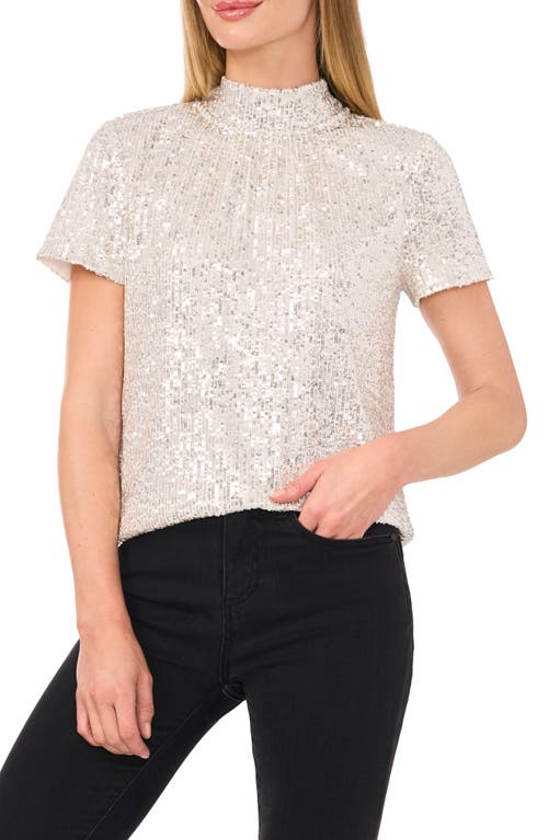 CeCe Sequin Mock Neck Top in Champagne 