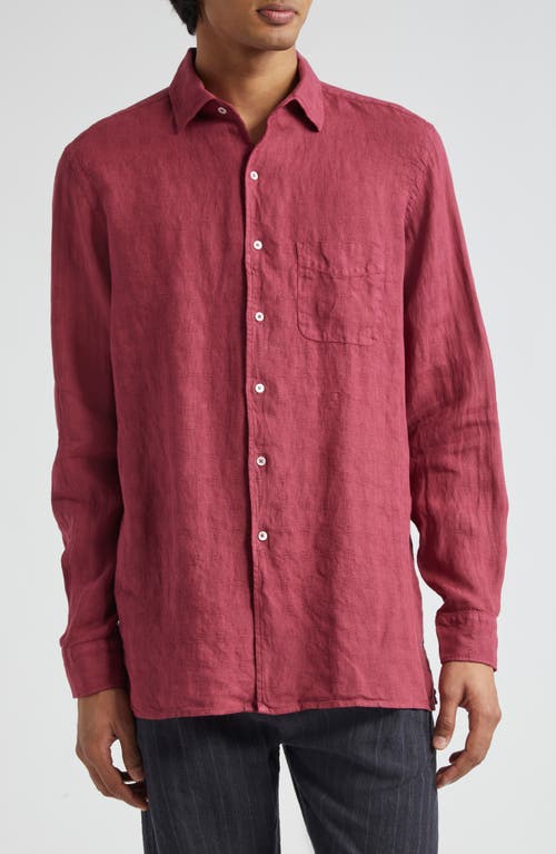 Massimo Alba Bowles Textured Check Linen Button-Up Shirt Lampone at Nordstrom,