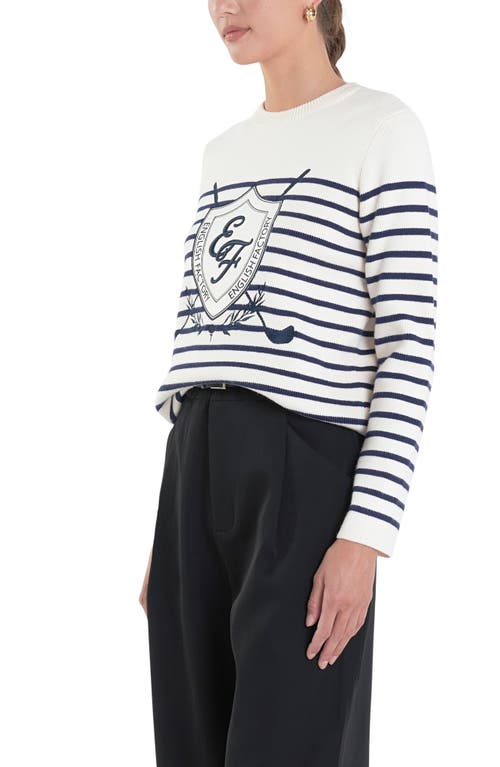 English Factory Sports Club Golf Embroidered Stripe Long Sleeve Knit Top In Navy/white