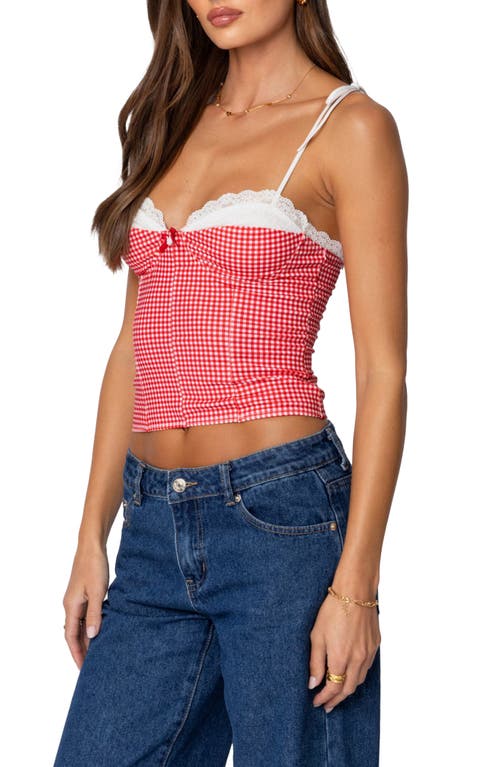 EDIKTED EDIKTED PEEKABOO LACY GINGHAM CORSET TOP