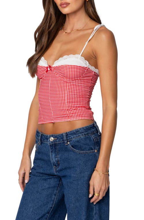 Shop Edikted Peekaboo Lacy Gingham Corset Top In Red