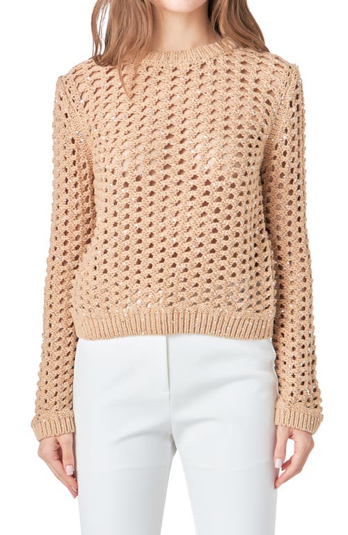 Endless Rose Sequin Openwork Sweater In Beige