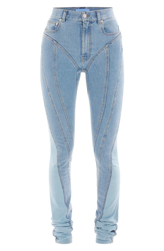 Mugler Stretch Jersey-trimmed High-rise Skinny Jeans In Blue