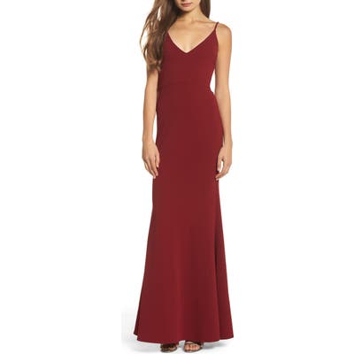 Lulus V-Neck Trumpet Gown, Burgundy
