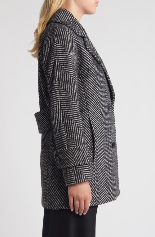 Shop Bcbg Short Herringbone Peacoat In Black White