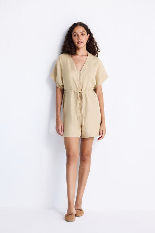 Shop Reistor V Neck Drawstring Romper In Neutral Beige